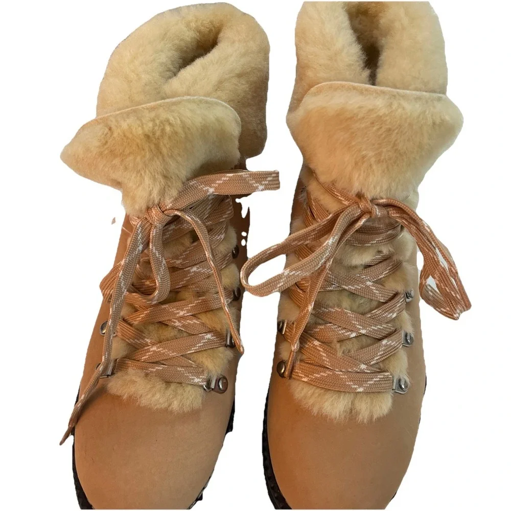 NEW WOMENS 8 J CREW NORDIC WINTER BOOTS IN LEATHER W SHEARLING BRONZED CLAY READ